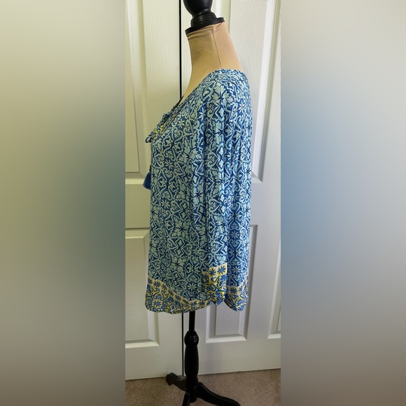 Ruby Rd. Blue and Yellow Patterned Blouse - Picture 2 of 5